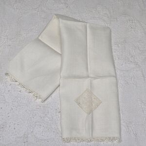 Vintage 60s Diamond Lace Tea Towel Embroidered Design Elegant Old Money Minimal